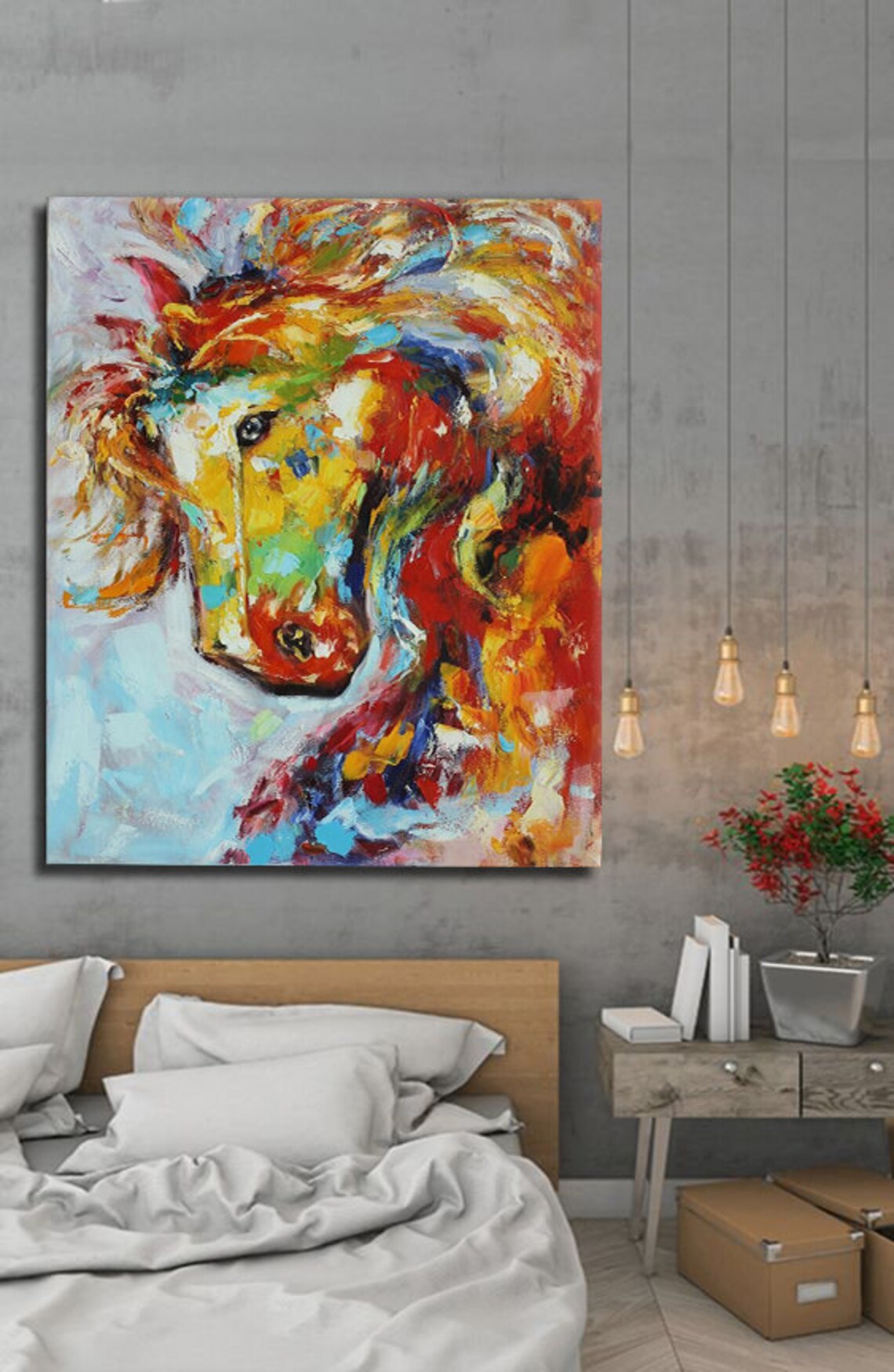 Colorful Abstract Horse Head Oil Painting Vibrant Equine Art Print - Image 2