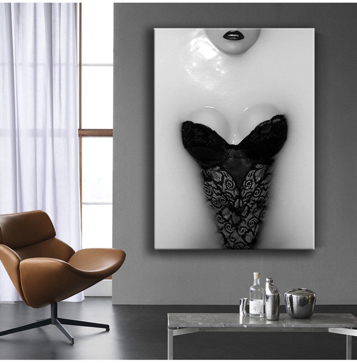 Black Lace Lingerie Bodysuit Sensual Boudoir Fashion Photography Art Print - Image 2