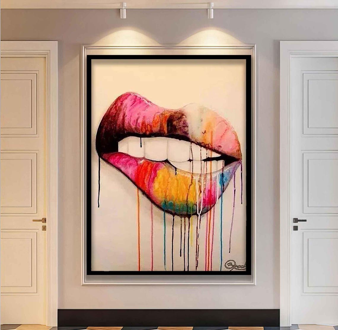 Rainbow Watercolor Lips Paint Drip Colorful Modern Beauty Poster - Image 2