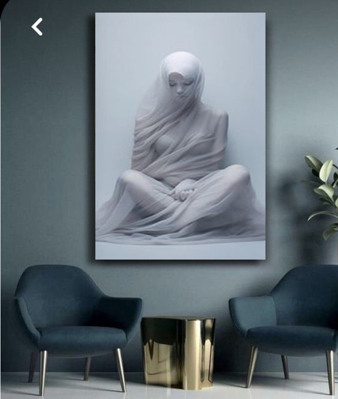 White Veiled Woman Seated Sheer Fabric Minimalist Serene Art Poster - Image 2