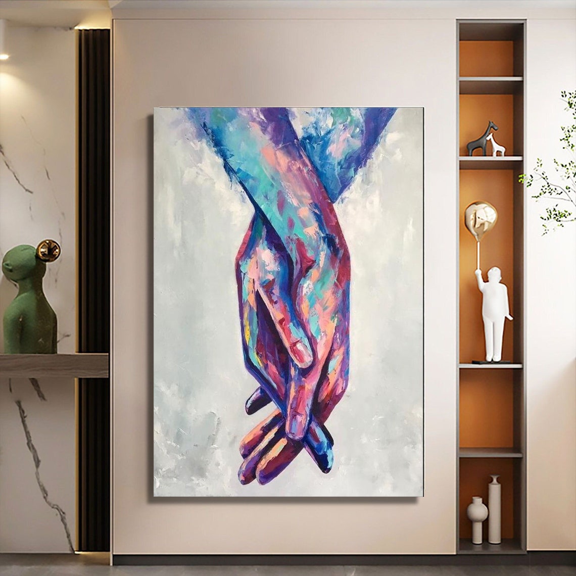 Colorful Lovers Holding Hands Abstract Romantic Couple Love Art Poster - Image 3