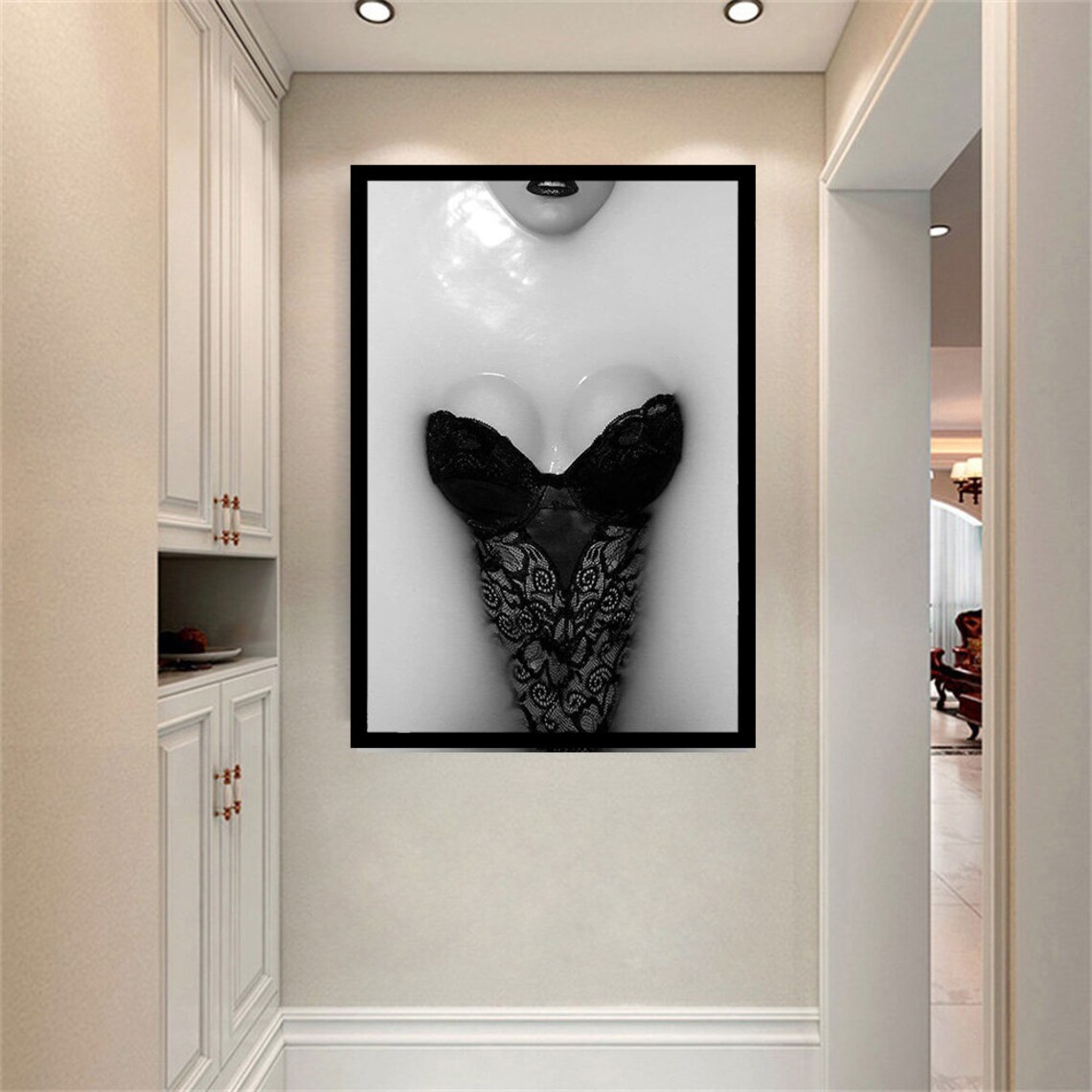 Black Lace Lingerie Bodysuit Sensual Boudoir Fashion Photography Art Print - Image 3