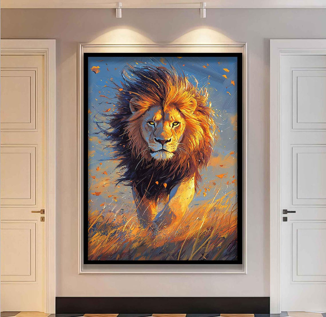 Noble Lion Painting Oil Painting Walking Lion Maned Lion Painting Painting Modern Print Animal Art Large Framed Ready To Hang