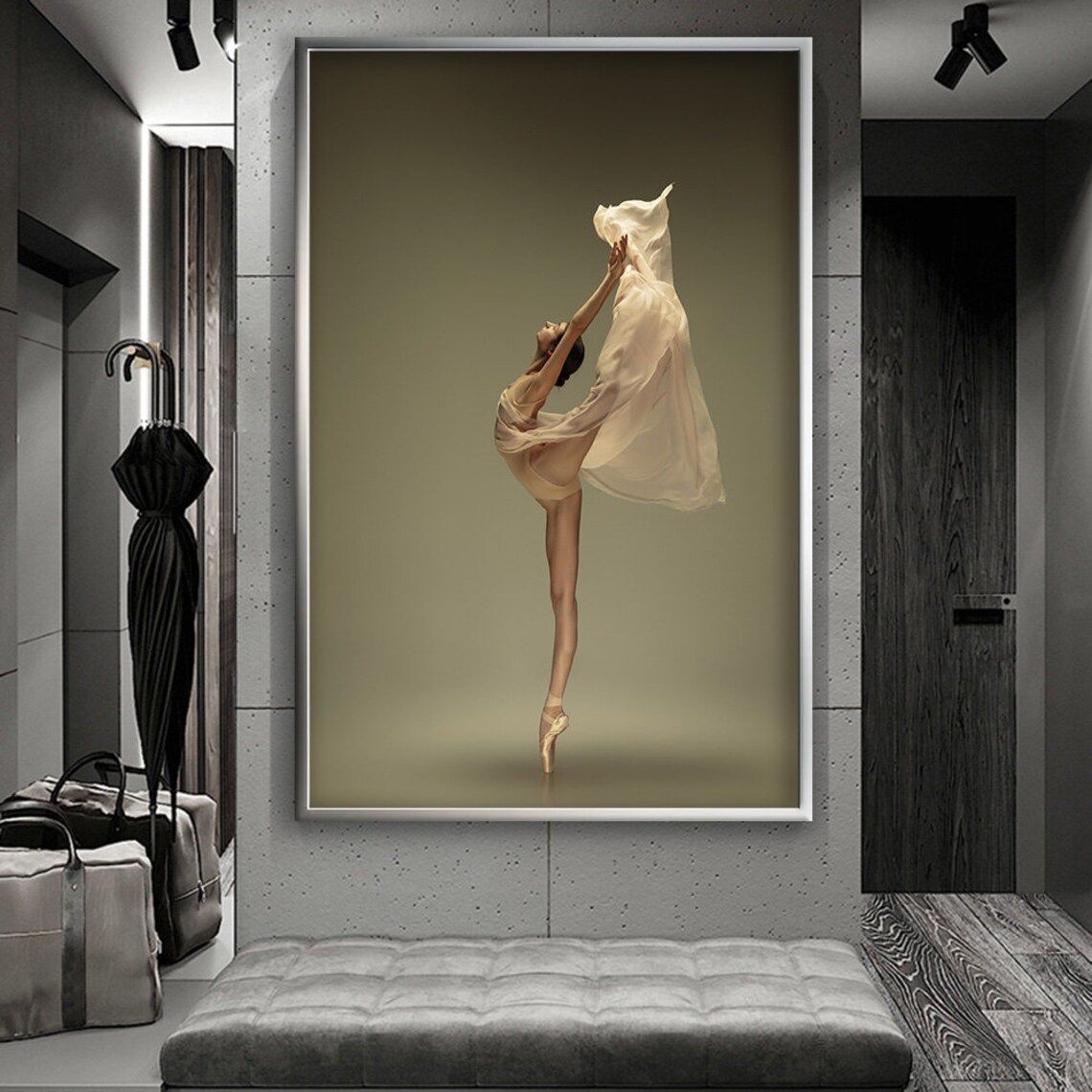 Ballerina in White Dress En Pointe Graceful Elegant Dance Studio Poster - Image 2