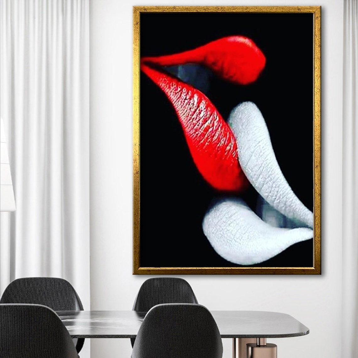 Pop Art Red White Lips Bold Kiss Modern Glam Statement Poster - Image 3