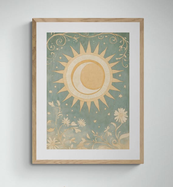Art Nouveau Sun Moon Celestial Vintage Inspired Print Mystical Wall Art