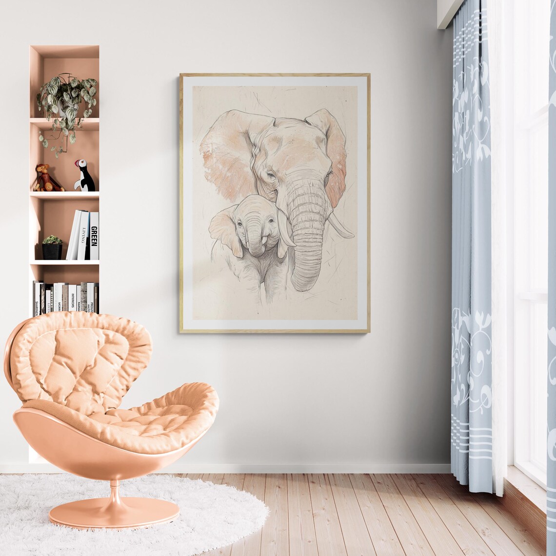 Loving Elephants Mother Baby Sketch Hand Drawn Nursery Wall Art Poster - Image 4
