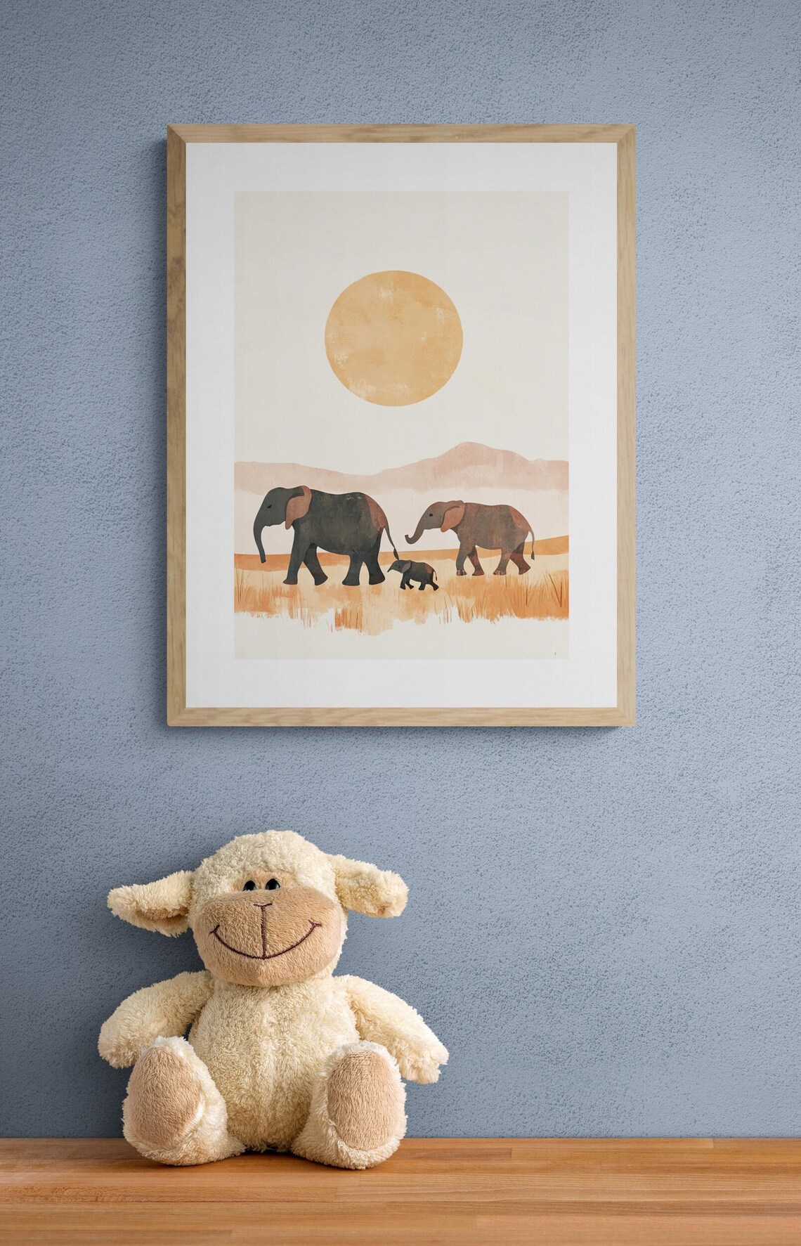 Elephant Dawn Stroll Boho Savanna Sunrise Minimalist Nursery Wall Art Print - Image 2