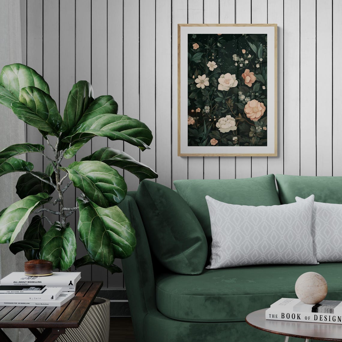 Moonlit Garden Dark Botanical Floral Night Blush Bloom Wall Art Print - Image 3