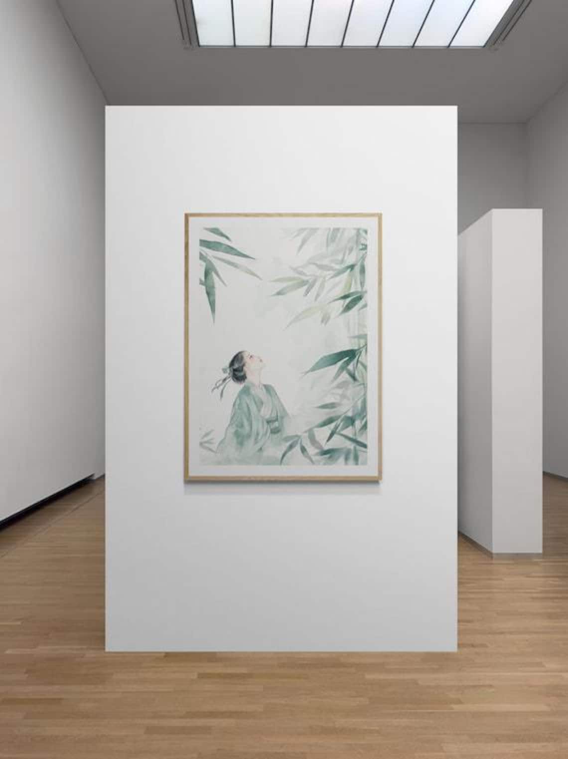 Hanfu Girl In Misty Bamboo Forest Tranquil Zen Green Watercolor Poster - Image 2