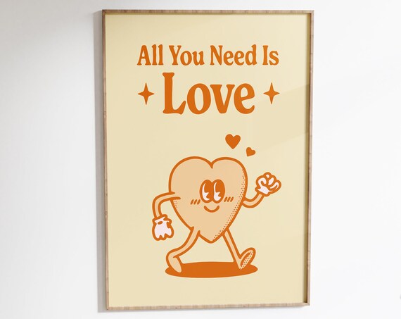 Retro Love Quote Wall Print Print Wall Decor Large Printable Art Downloadable Prints Cute Retro Print Retro Heart Art
