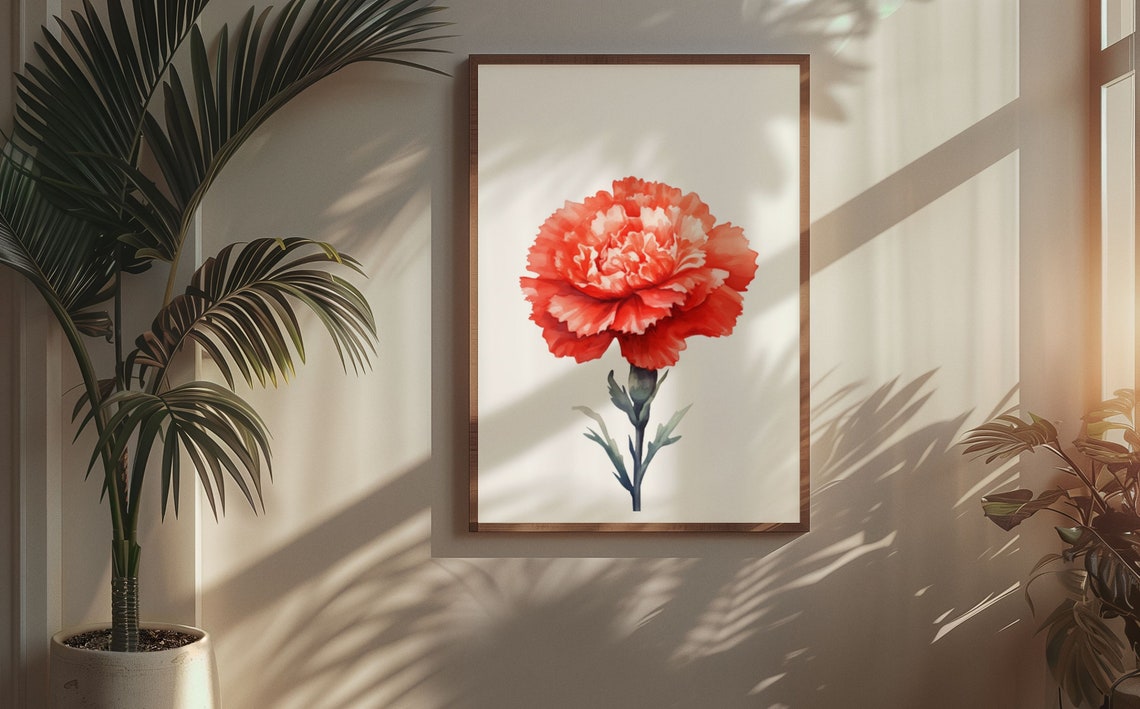Red Carnation Close-Up Bloom Bold Dramatic Watercolor Art Poster - Image 8