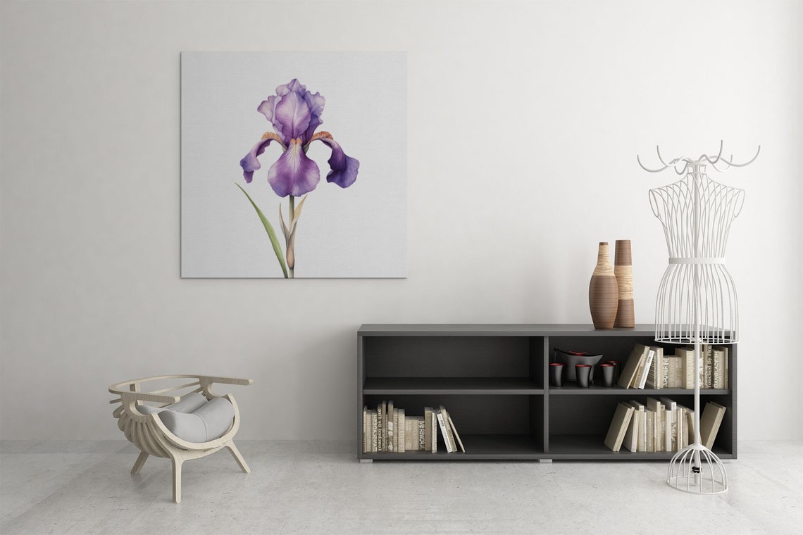 Purple Bearded Iris Single Bloom Watercolour Botanical Poster - Image 7