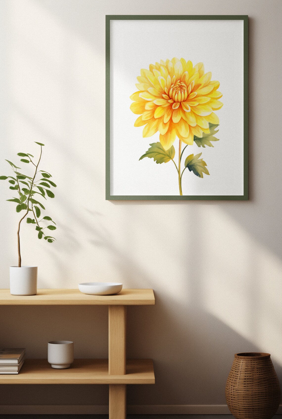 Golden Yellow Dahlia Blossom Watercolour Botanical Art Poster - Image 4