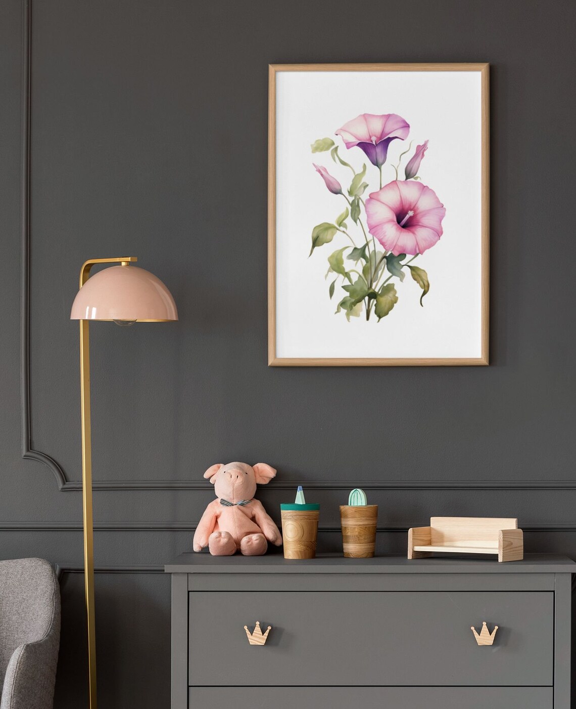 Pink Morning Glory Trumpets Watercolour Botanical Flower Poster - Image 6