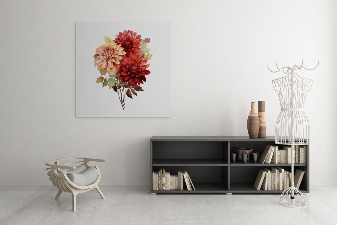 Warm Red Dahlia Autumn Bouquet Watercolour Botanical Flower Poster - Image 7