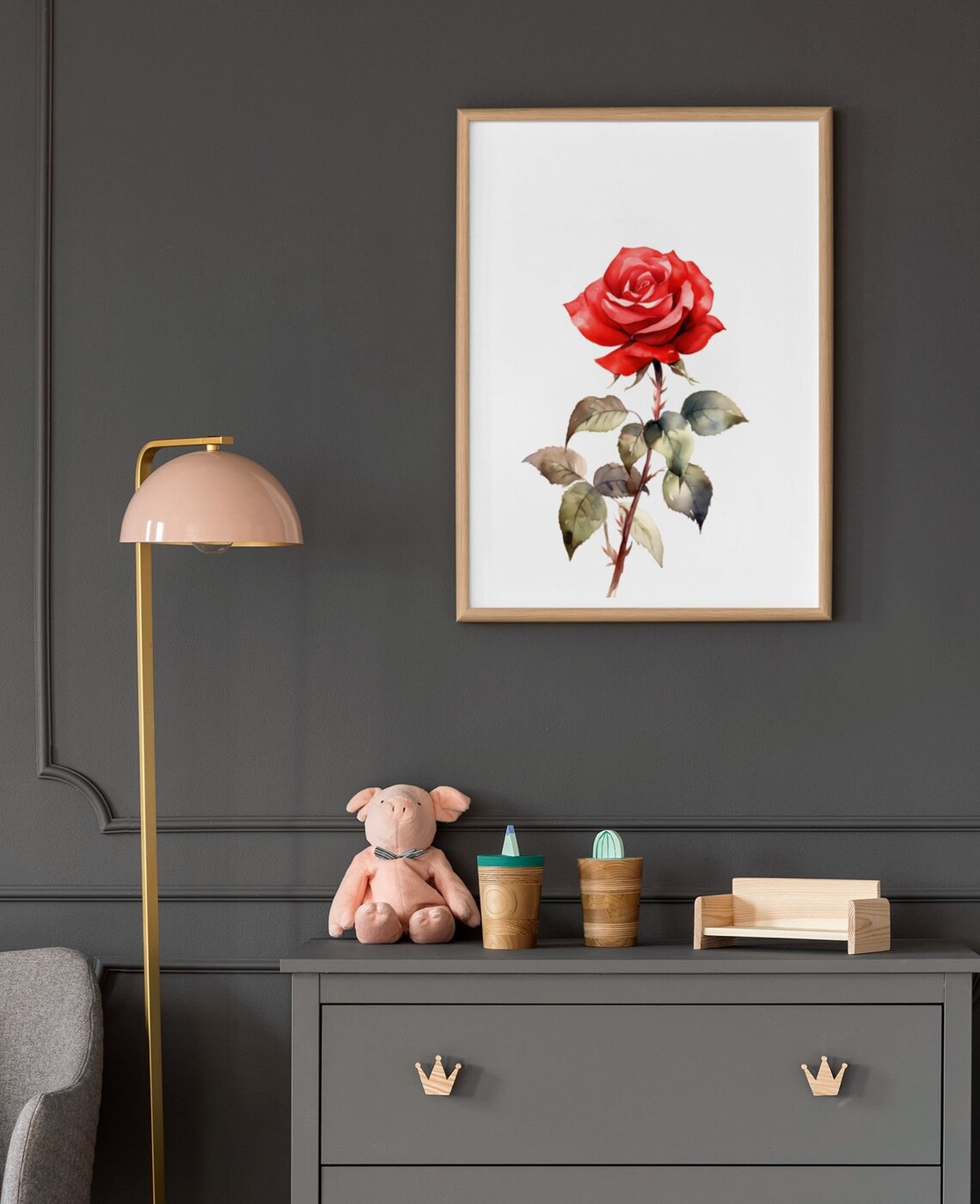 Classic Red Rose Single Stem Watercolour Botanical Flower Poster - Image 8