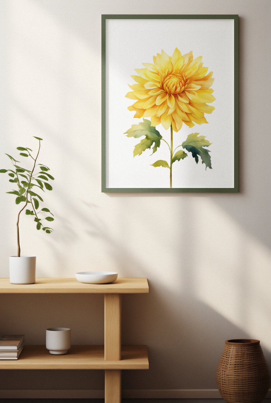 Yellow Dahlia Single Bloom Bright Watercolor Floral Botanical Poster - Image 2