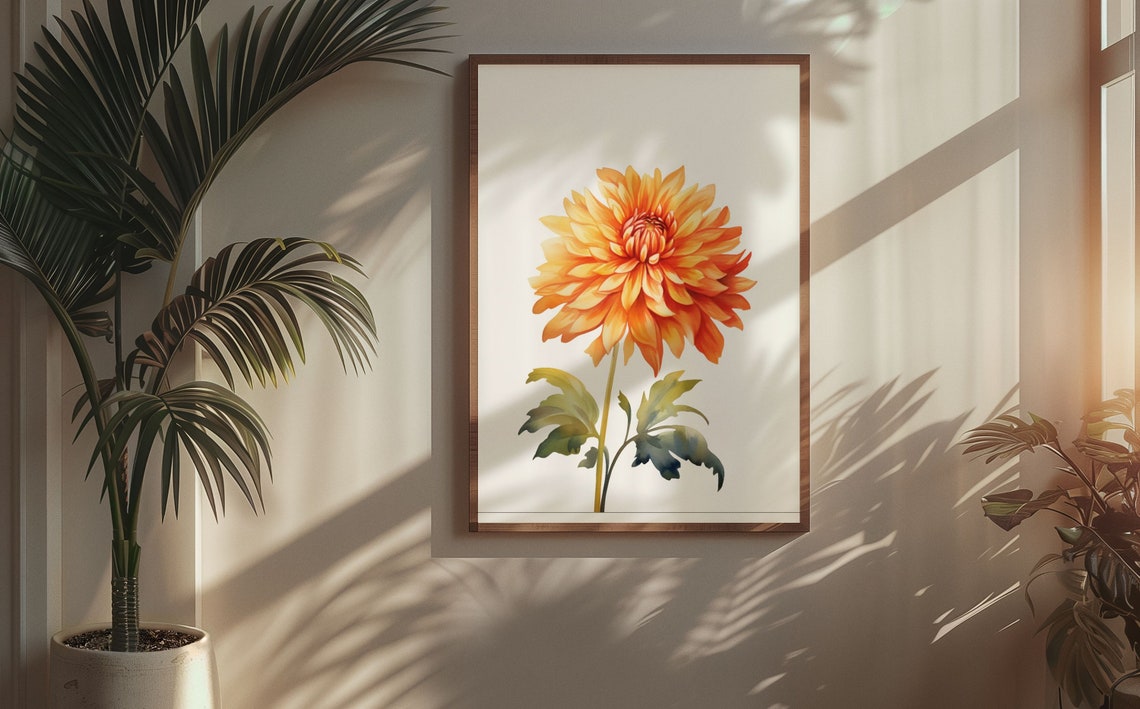 Vivid Orange Dahlia Single Bloom Watercolour Botanical Poster - Image 5