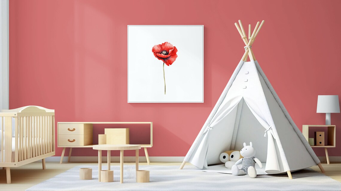 Red Poppy Single Bloom Classic Watercolour Botanical Flower Poster - Image 2