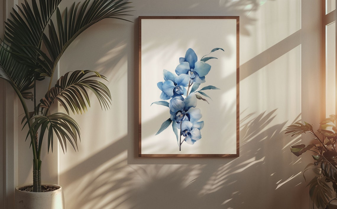 Blue Orchid Flower Stem Elegant Watercolour Botanical Flower Poster - Image 5