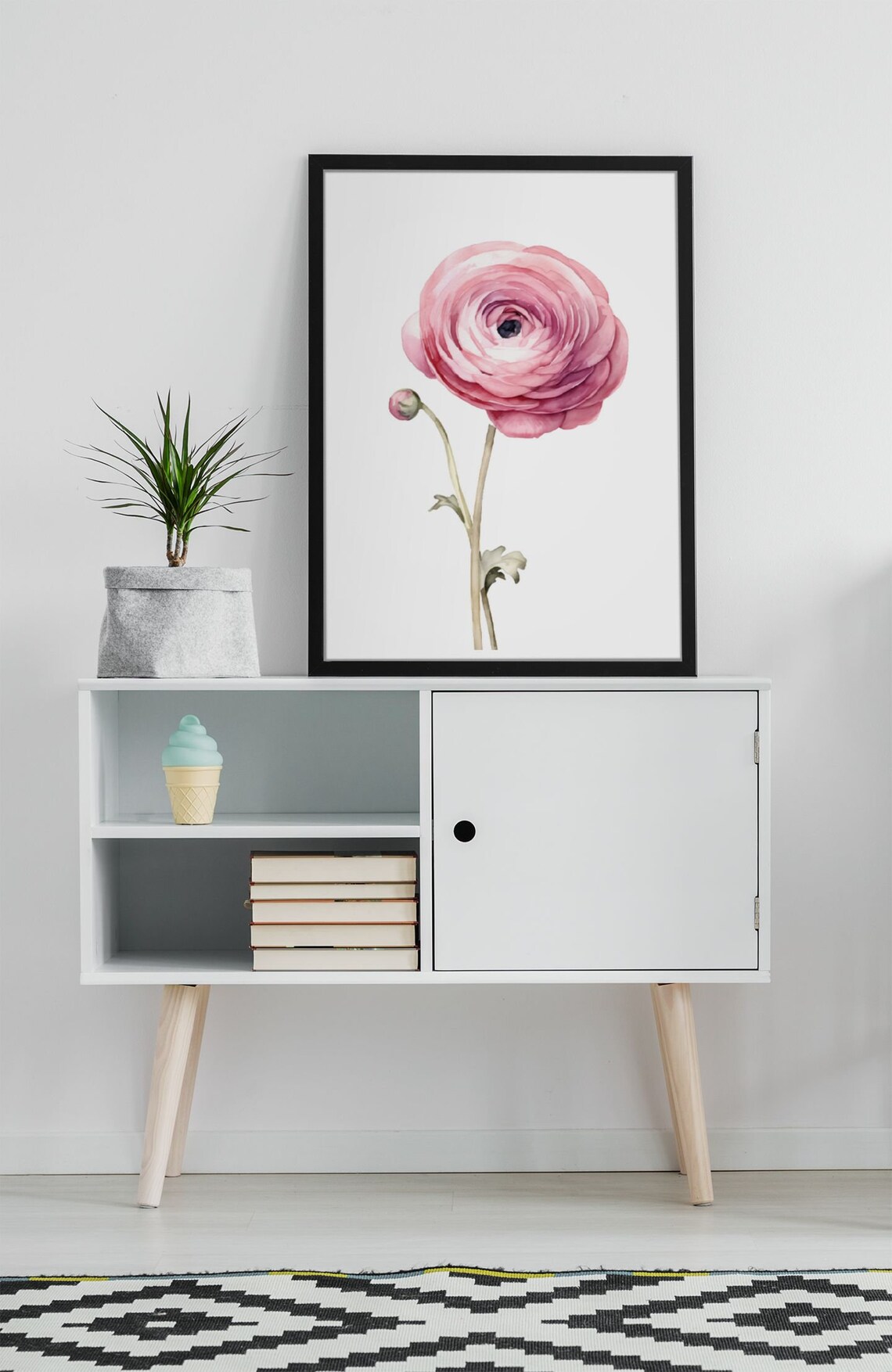 Pink Ranunculus Single Bloom Watercolour Botanical Flower Poster - Image 7