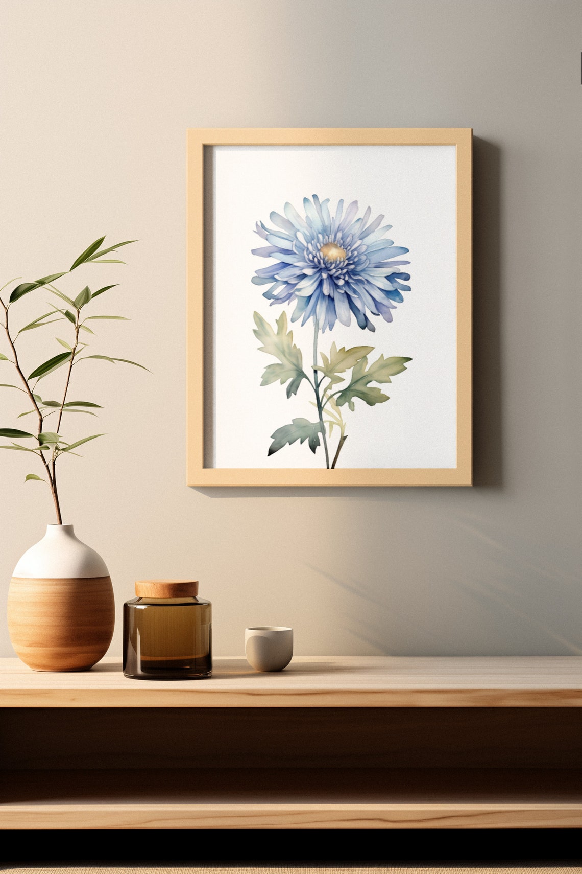 Pale Blue Aster Bloom Delicate Watercolour Botanical Flower Poster - Image 2