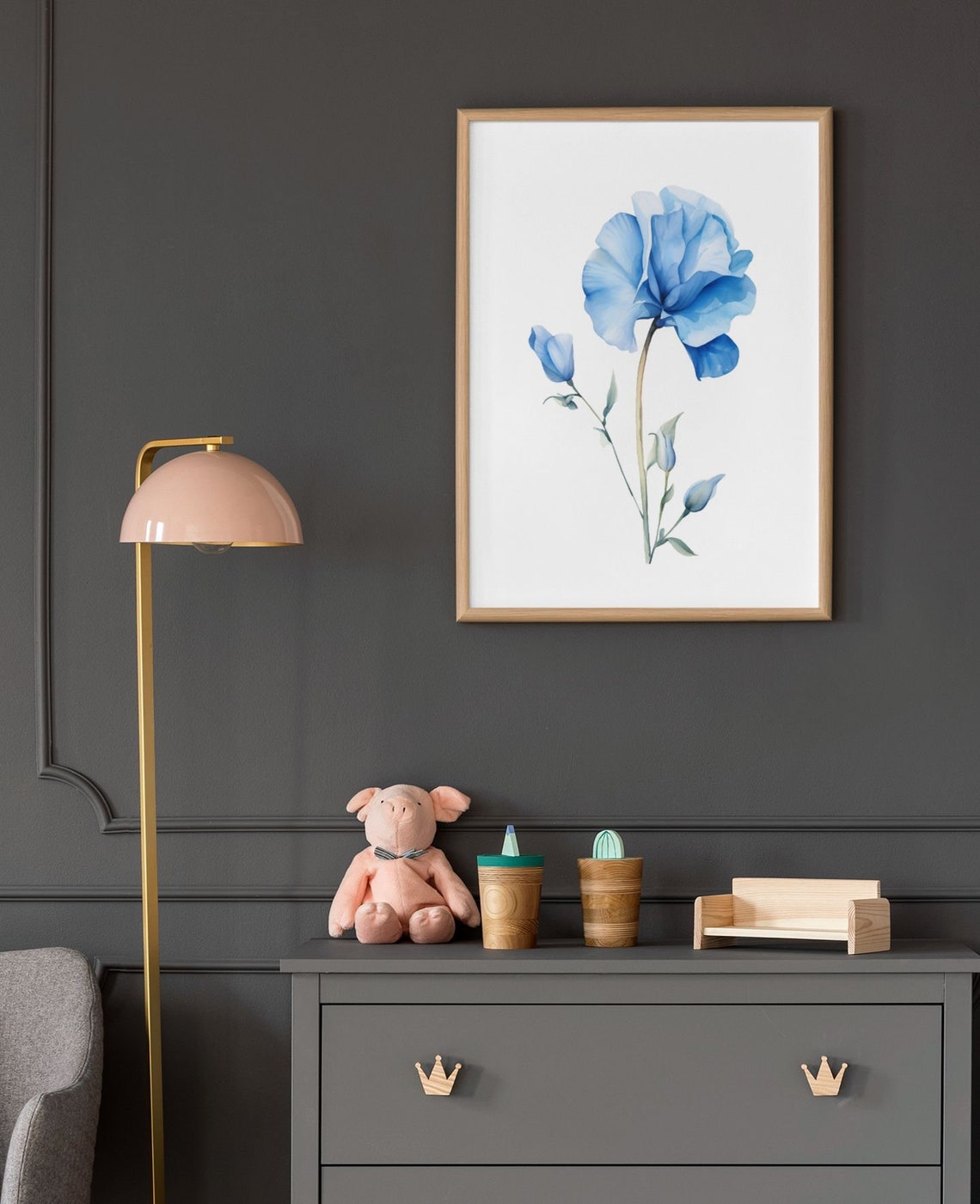 Blue Sweet Pea Single Bloom Watercolour Botanical Flower Poster - Image 5