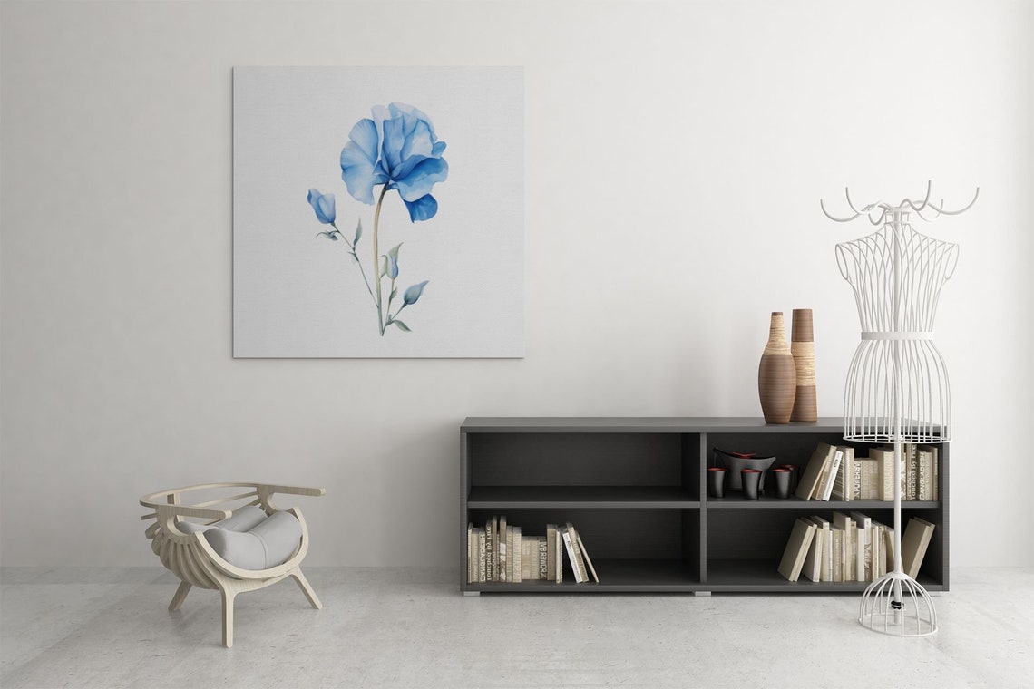 Blue Sweet Pea Single Bloom Watercolour Botanical Flower Poster - Image 9