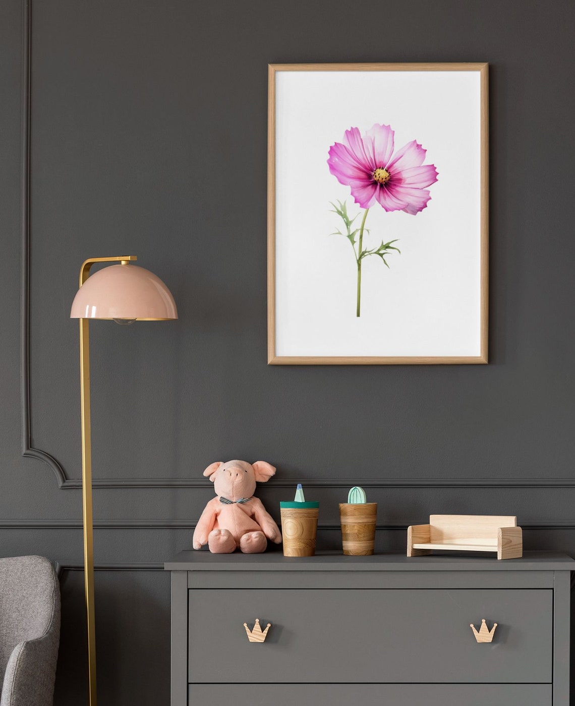 Pink Cosmos Single Bloom Watercolour Botanical Flower Poster - Image 8