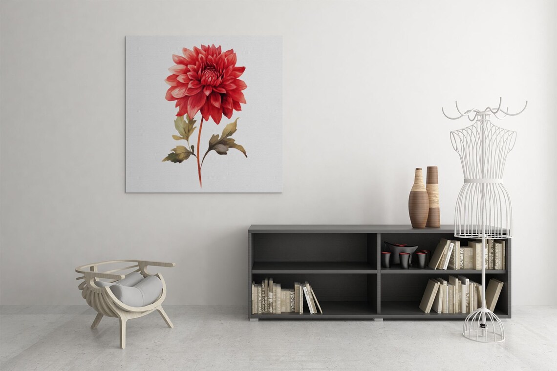 Scarlet Red Dahlia Flower Bold Watercolour Botanical Art Poster - Image 7