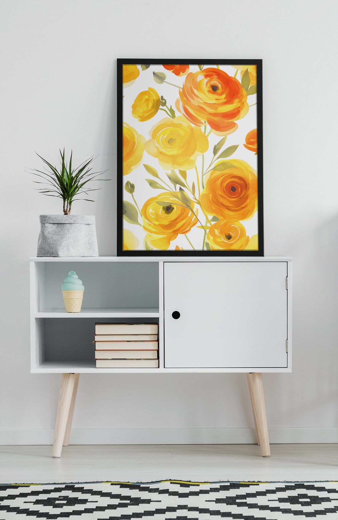 Orange Ranunculus Bloom Pattern Watercolour Botanical Flower Poster - Image 6