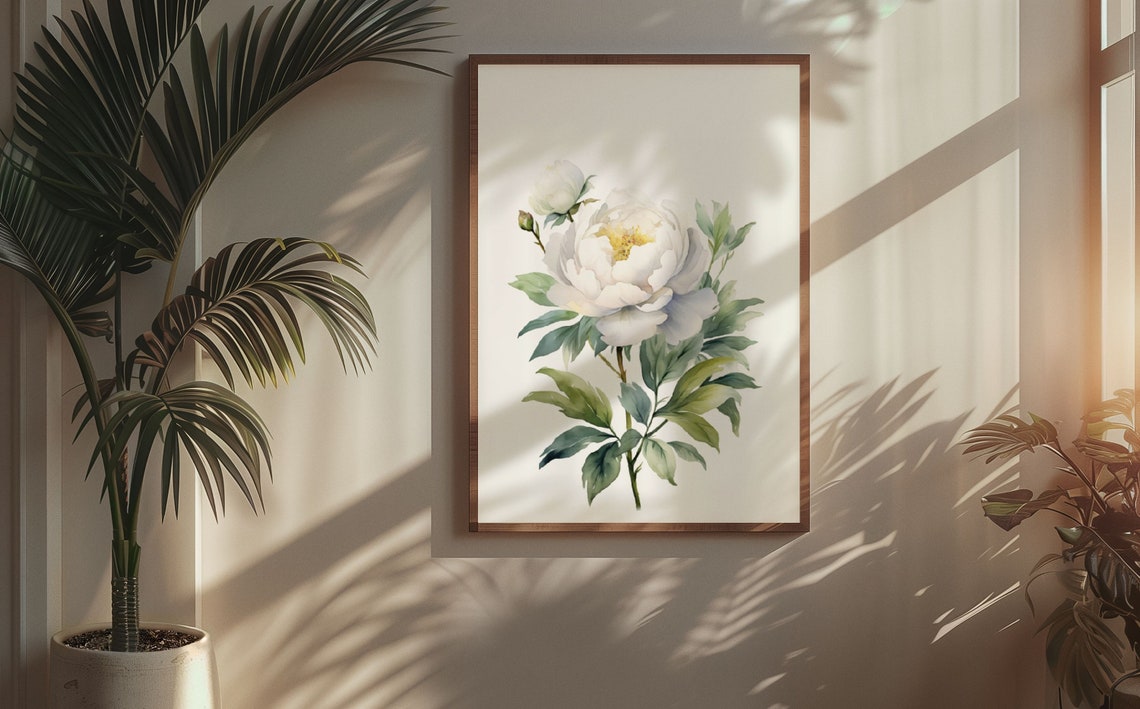 White Peony Full Bloom Elegant Watercolour Botanical Flower Poster - Image 5