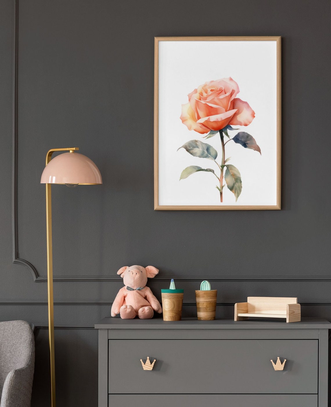 Peach Rose Single Bloom Warm Watercolor Botanical Art Poster - Image 9