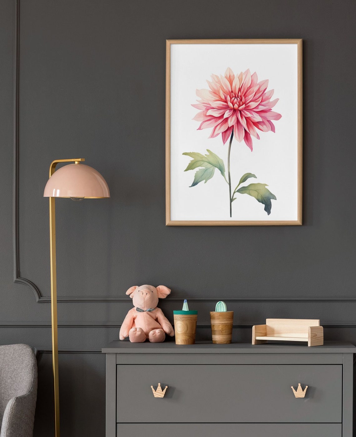 Pale Pink Dahlia Flower Serene Watercolour Botanical Art Poster - Image 9