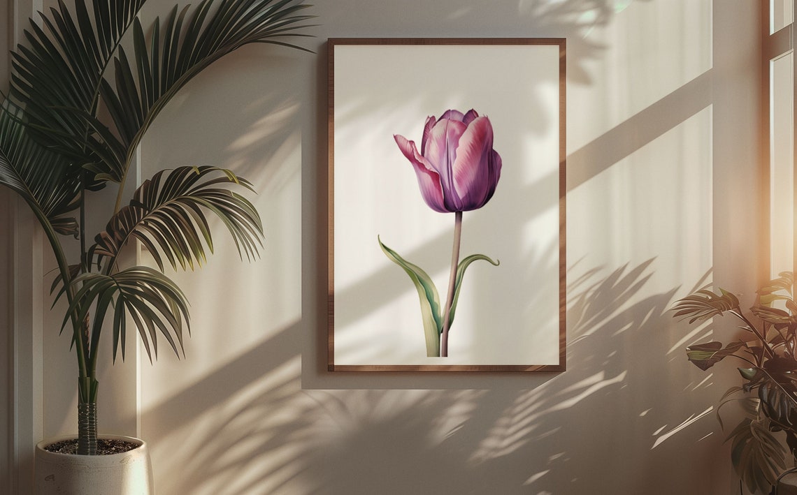 Purple Tulip Single Bloom Watercolour Botanical Flower Poster - Image 5