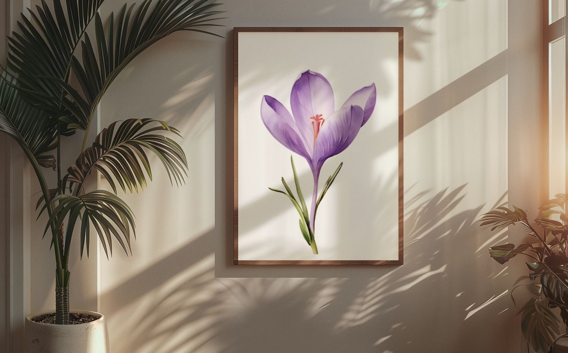Pale Lilac Crocus Single Bloom Soft Gentle Watercolor Art Poster - Image 7