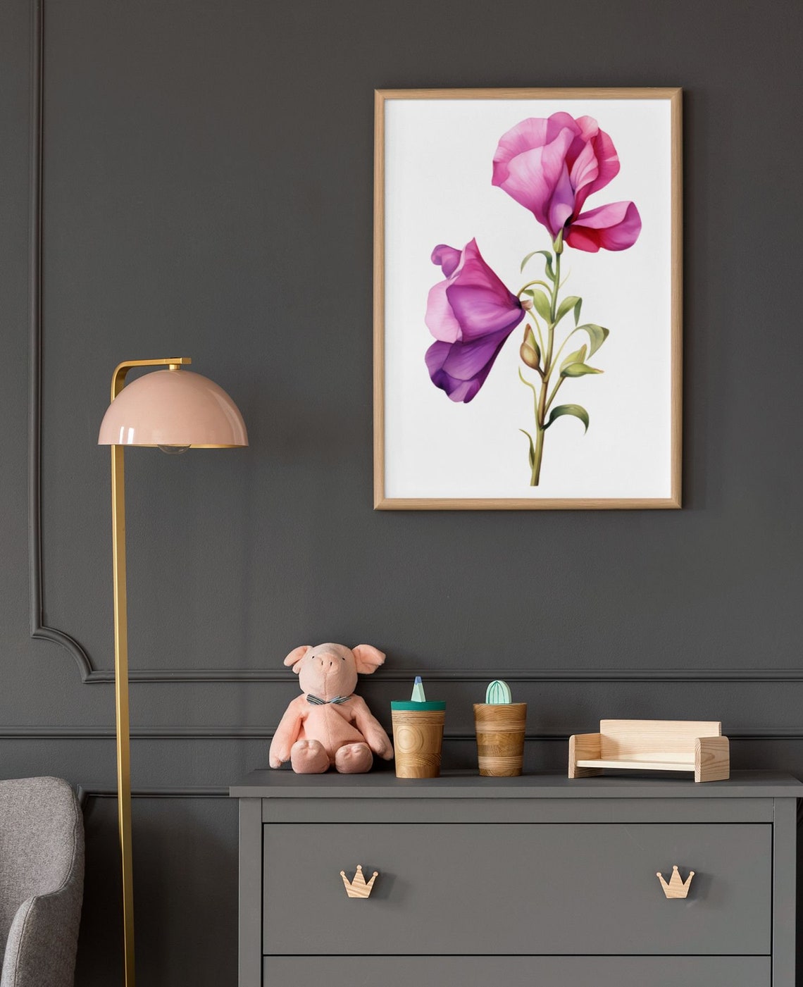 Purple Sweet Pea Twin Blossoms Watercolour Botanical Flower Poster - Image 8