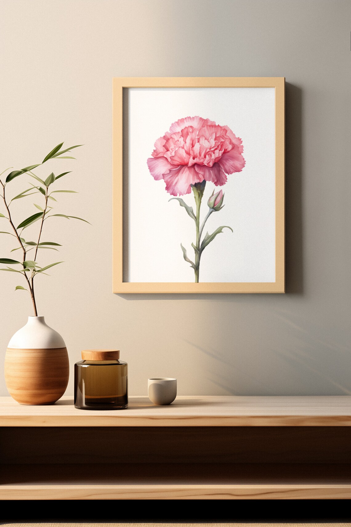 Pink Carnation and Bud Sweet Watercolour Botanical Flower Poster - Image 2