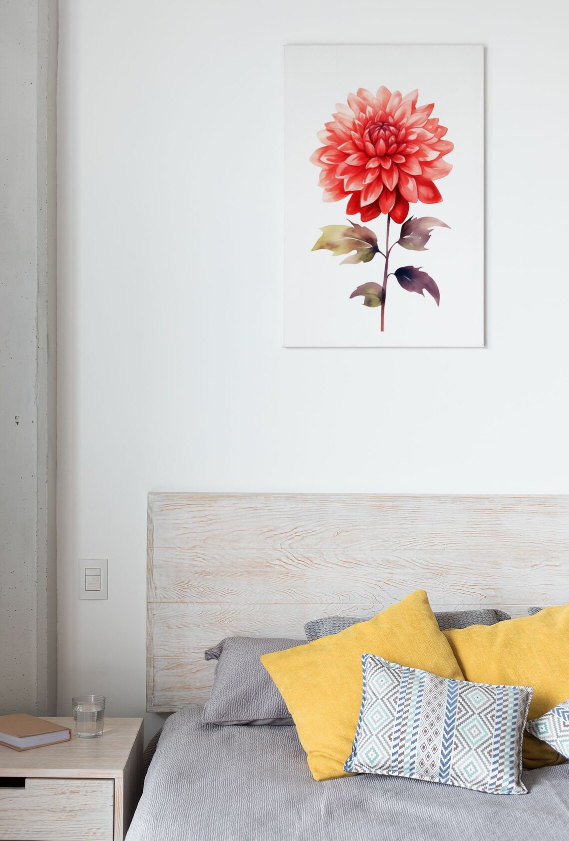 Glowing Coral Red Dahlia Bloom Watercolour Botanical Art Poster - Image 8