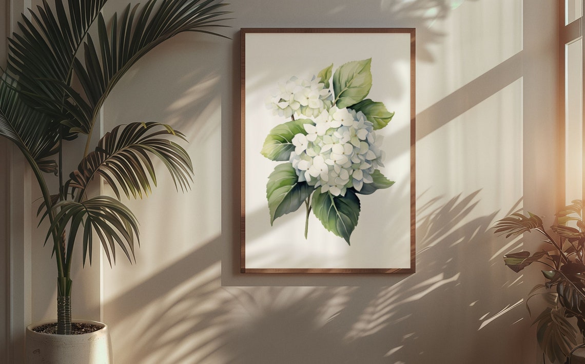 White Hydrangea Double Bloom Fresh Crisp Watercolor Art Poster - Image 5