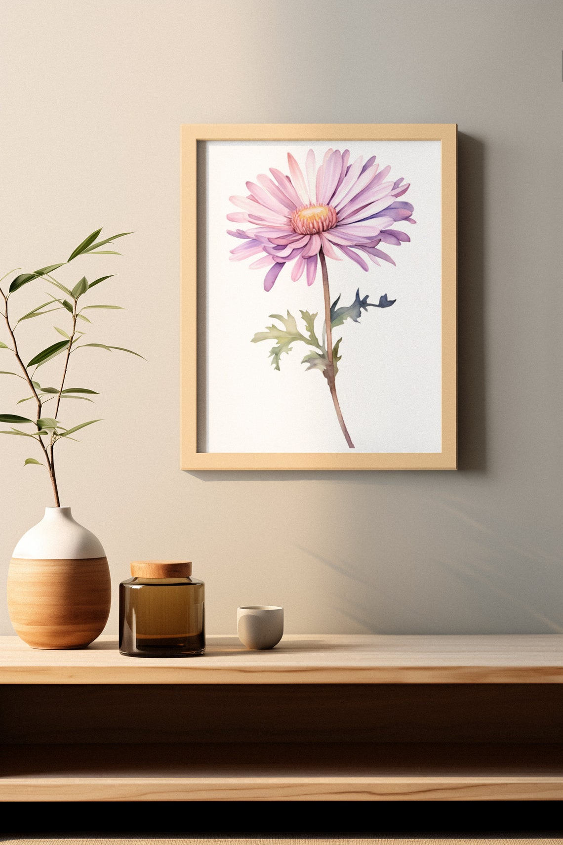 Lavender Pink Aster Daisy Bloom Watercolour Botanical Flower Poster - Image 3
