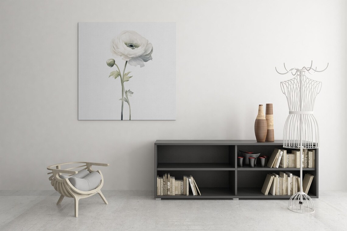 White Ranunculus and Bud Watercolour Botanical Flower Poster - Image 9