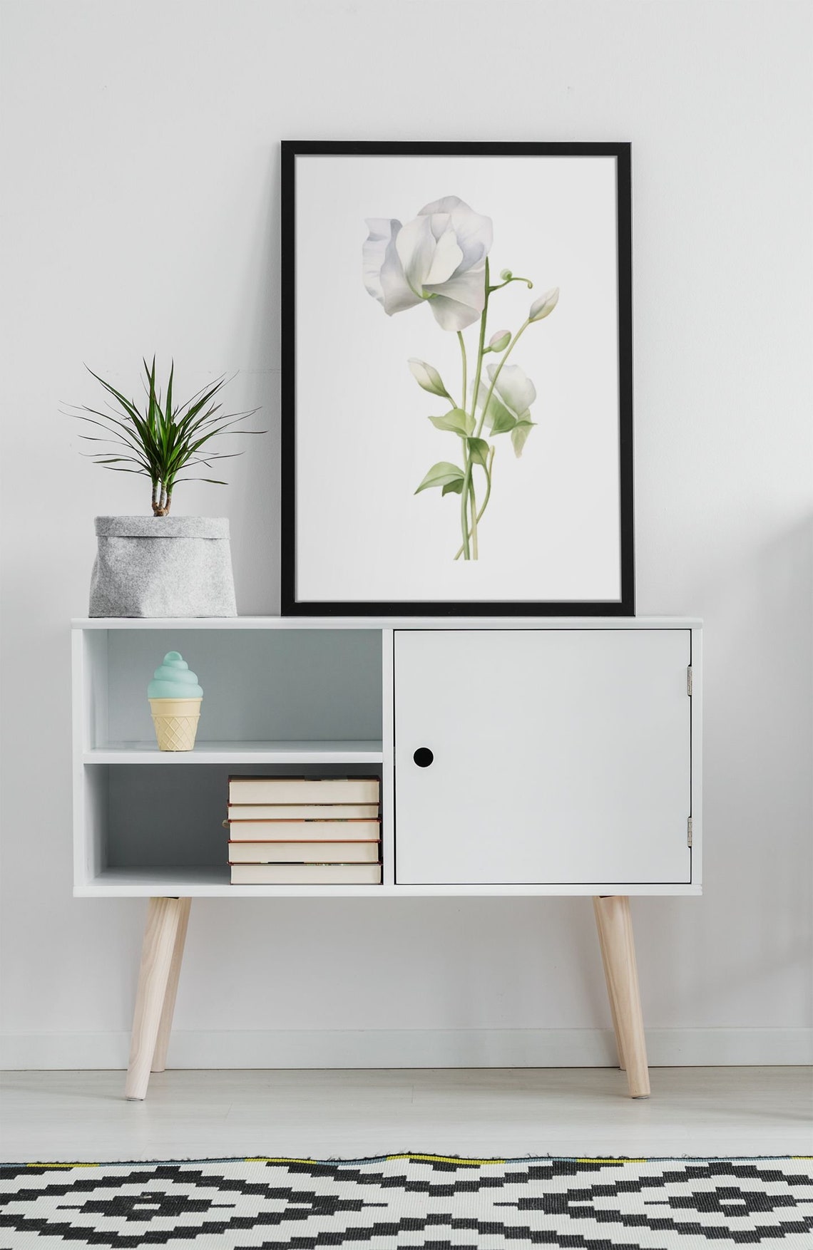 White Sweet Pea Budding Stem Watercolour Botanical Flower Poster - Image 9