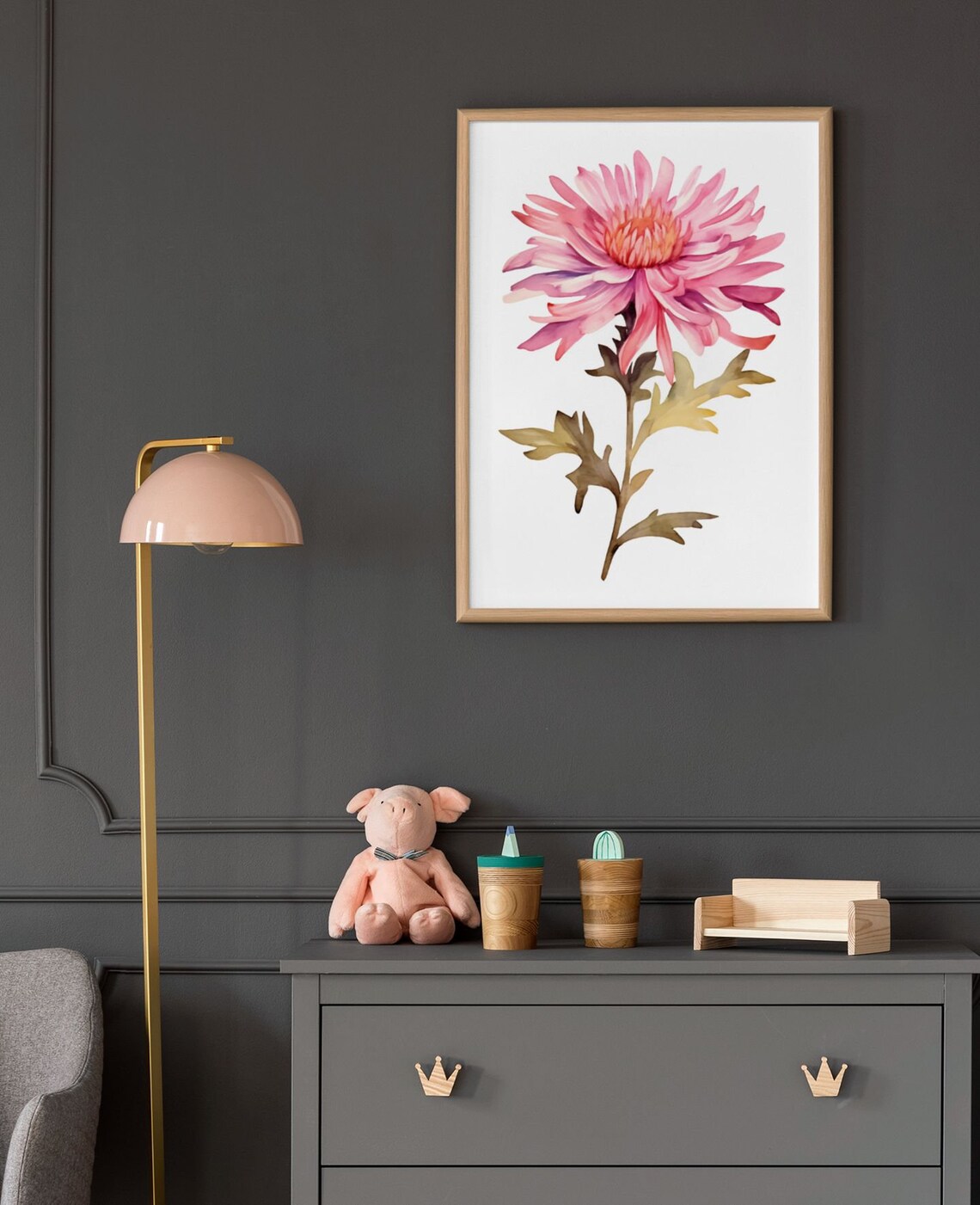 Coral Pink Aster Spiky Bloom Watercolour Botanical Flower Poster - Image 5