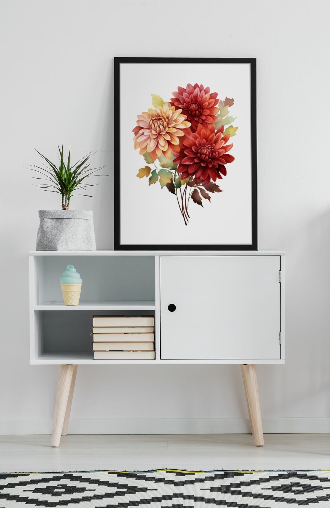 Warm Red Dahlia Autumn Bouquet Watercolour Botanical Flower Poster - Image 8