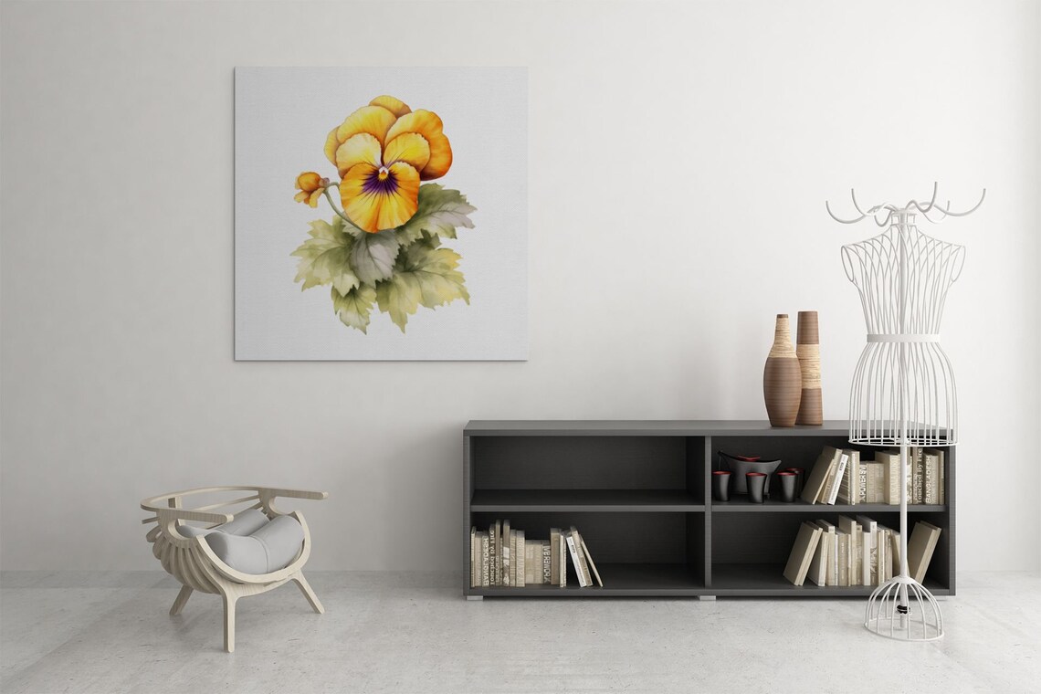 Golden Yellow Pansy Single Bloom Watercolour Botanical Flower Poster - Image 8