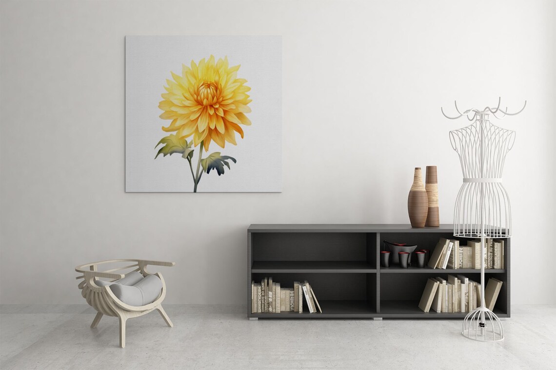 Sunny Yellow Dahlia Blossom Watercolour Botanical Art Poster - Image 6
