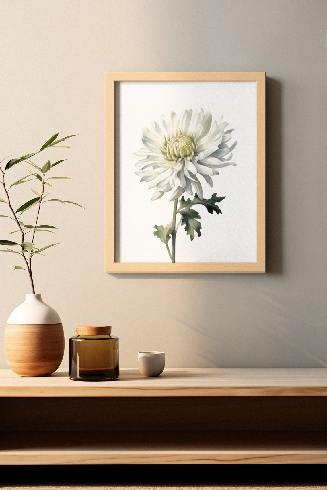 White Chrysanthemum Bloom Watercolour Botanical Flower Poster - Image 2