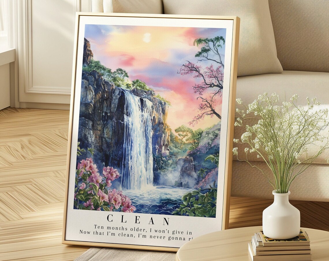 1989 Waterfall Watercolor Art Print, Dreamy Core